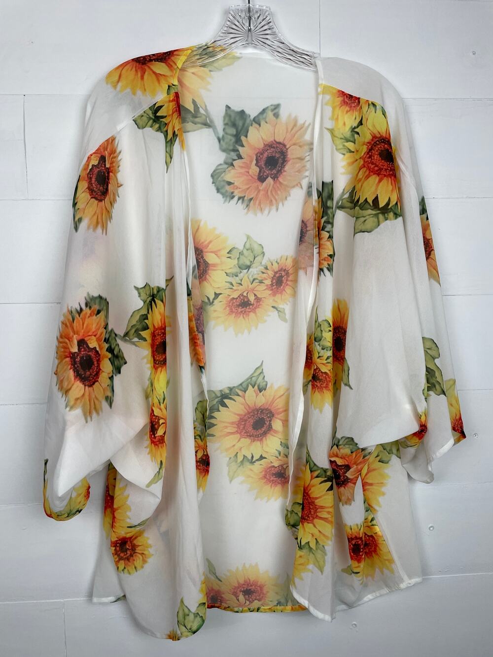 Sunflower Print Sheer Chiffon Kimono Cardigan Beach Cover-Up – Size 3XL